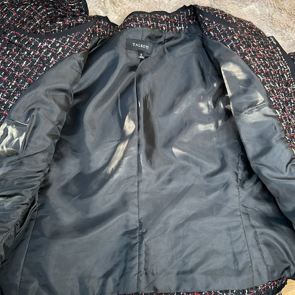 Talbots | Black with Red, Gold, & White Color Tweed Waist Jacket - Picture 8 of 11